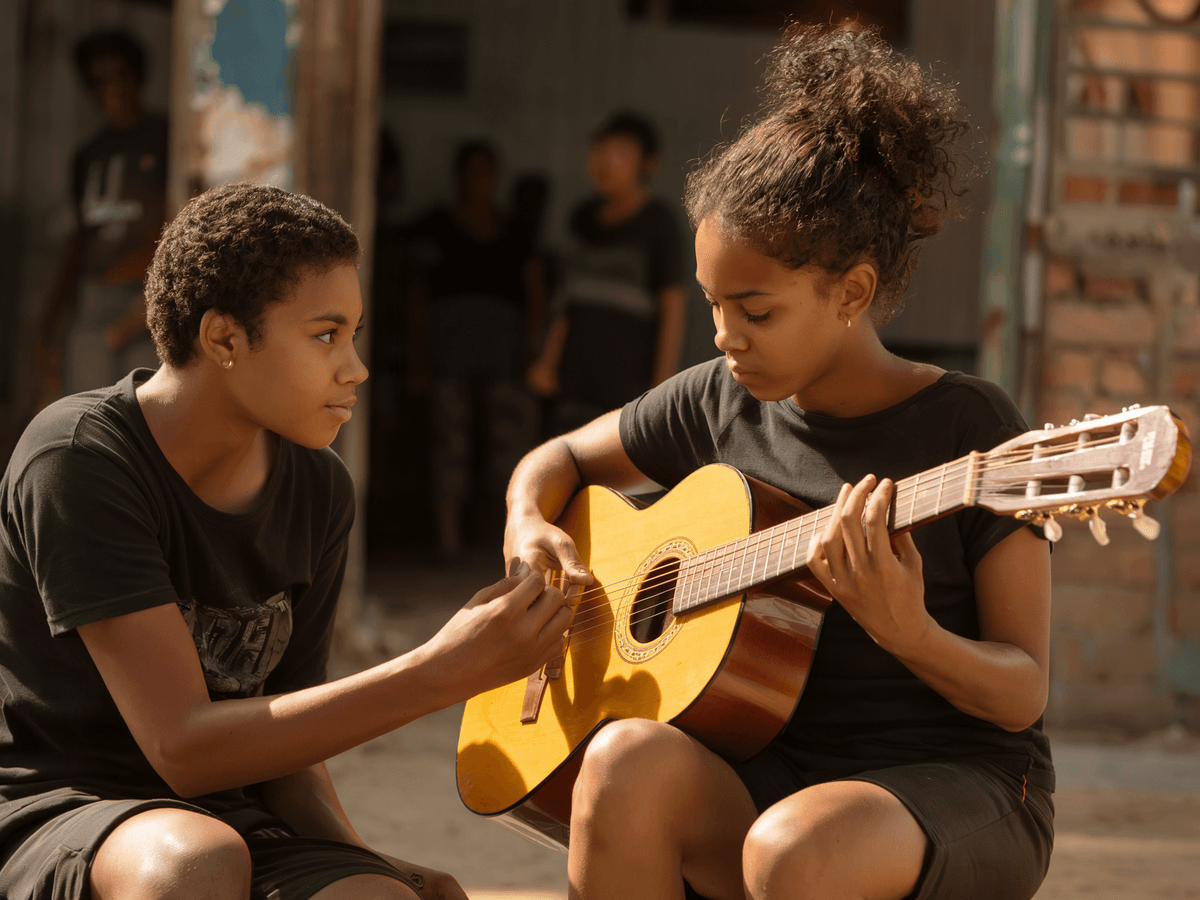 Brazilian youth engaged in creative workshop activities