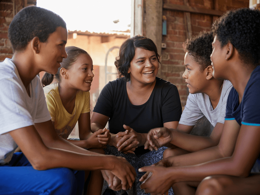 Community gathering with mentor and youth in conversation
