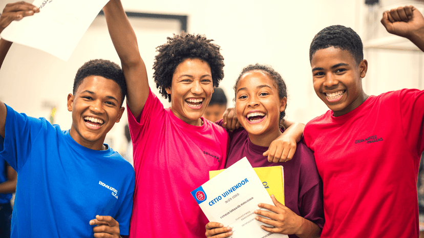 Students celebrating achievements at the end of year gathering